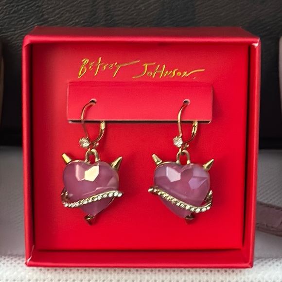 Betsey Johnson Jewelry - Betsey Johnson Pink and Gold Heart Earrings NWT